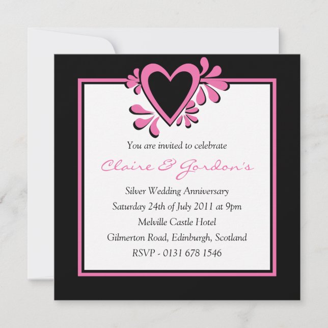 Invitation noire et rose de fête d'anniversaire de (Devant)