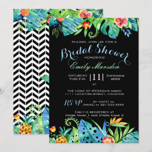 Invitation noire florale tropicale de Fête de la