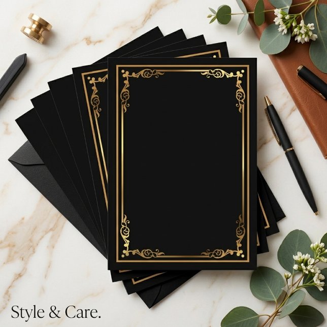 Invitation noire moderne avec une bordure encadrée (Modern Blank Black Invite with Sleek Framed Border)