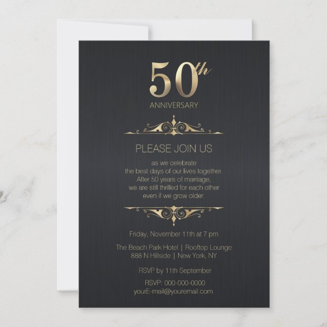 Invitation noire pour les 50 ans de mariage (Devant)