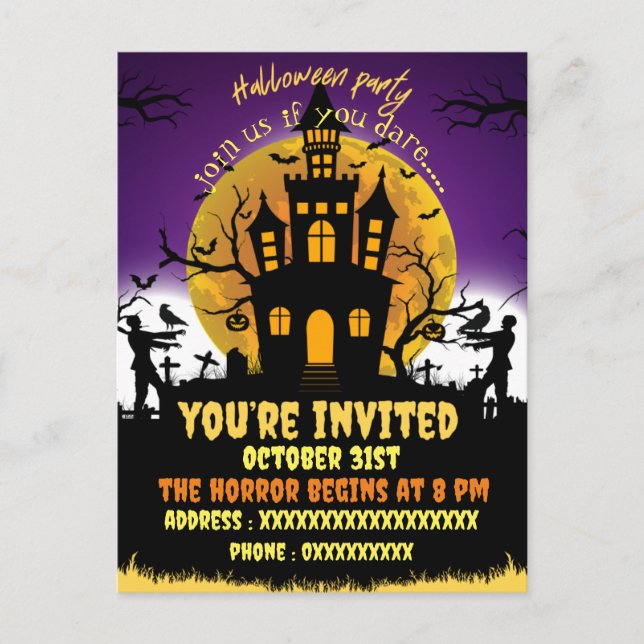 Invitation noire pour une maison effrayante à une  (Devant)