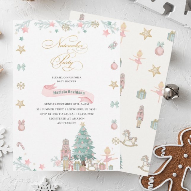 Invitation Noisette de Noël Ballet Aquarelle rose bébé s (Créateur téléchargé)
