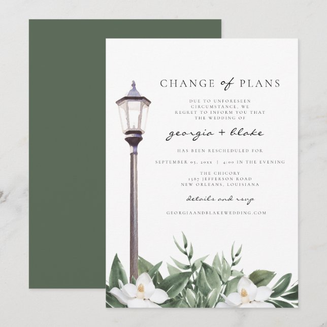 Invitation NOLA aquarelle Magnolias Mariage Changement de Pla (Devant / Derrière)