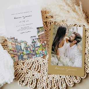 Invitation NOLA Aquarelle Nouvelle-Orléans Mardi Gras Mariage