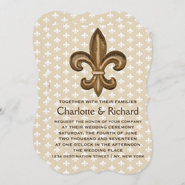 Invitation Nola Gold & White French Fleur De Lis Mariage (Devant / Derrière)