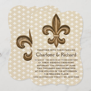 Invitation Nola Gold & White French Fleur De Lis Mariage