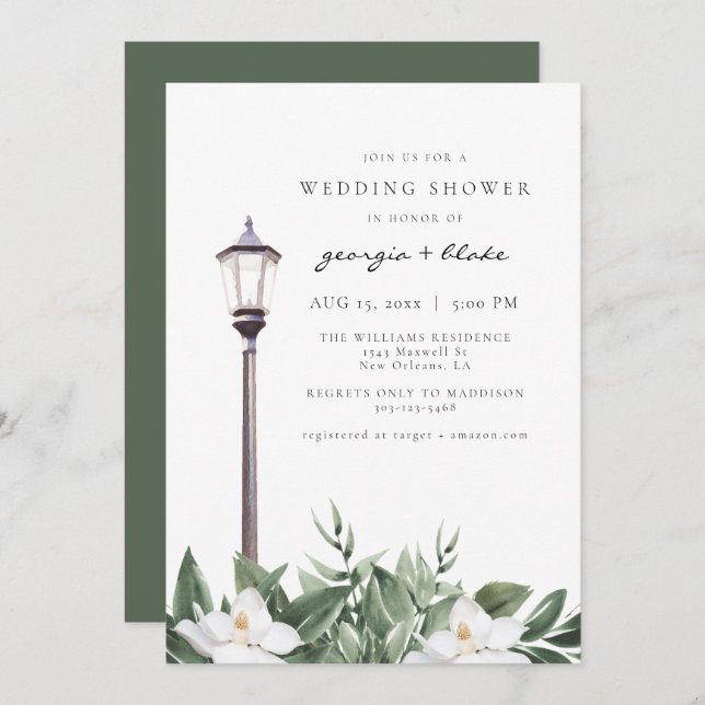 Invitation NOLA New Orleans Magnolia Wedding shower Invitatia (Devant / Derrière)