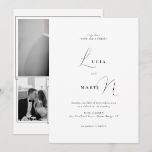 Invitation Nom Calligraphie 3 Photo Black & White Mariage