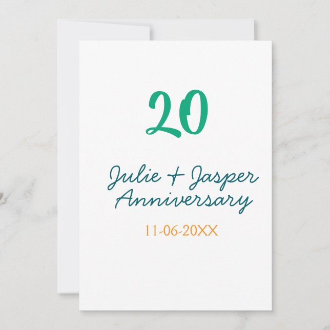 Invitation nom date anniversaire 20 ans bleu vert orange  (Devant)