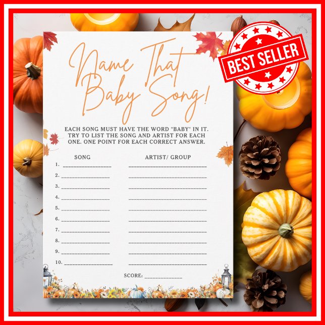 Invitation NOM DE CETTE CHANSON DE BÉBÉ Jeu de Baby Shower CI (NAME THAT BABY SONG Easy Baby Shower Game A Little Pumpkin is on the Way Fall Autumn Theme)