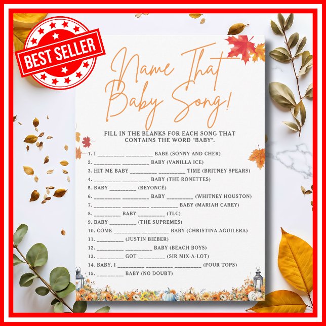 Invitation NOM DE CETTE CHANSON DE BÉBÉ Jeu de Baby Shower CI (NAME THAT BABY SONG Easy Baby Shower Game A Little Pumpkin is on the Way Fall Autumn Theme)