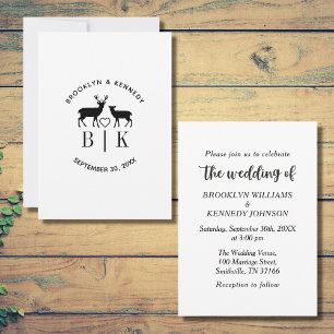 Invitation Nom de couple Deer Monogram Mariage campagnard rus