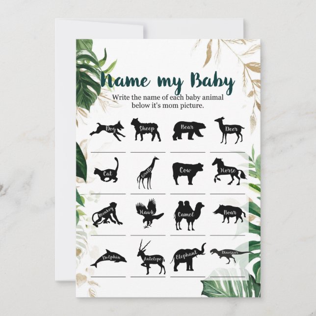 Invitation Nom de mon Baby Gold Safari Baby shower Jeu (Devant)