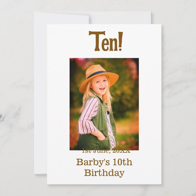 Invitation nom de photo d'anniversaire 10 ans date simple mar (Devant)