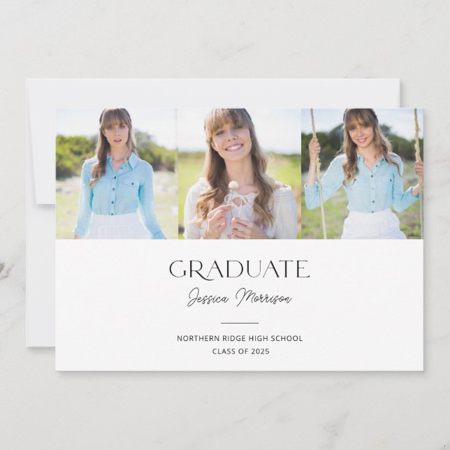 Invitation Nom de script multi-photo moderne Partie de gradua (Devant)