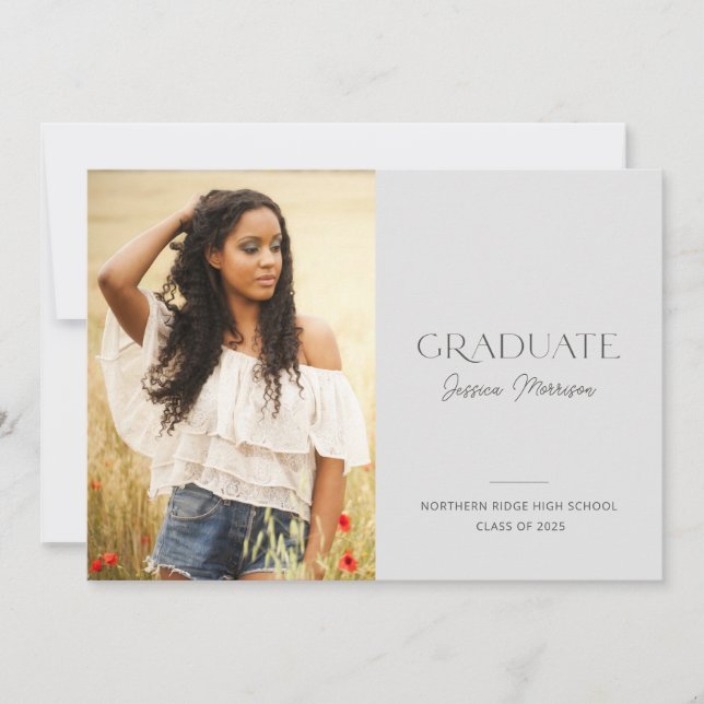 Invitation Nom de script simple 1-Photo Grey Graduation Party (Devant)