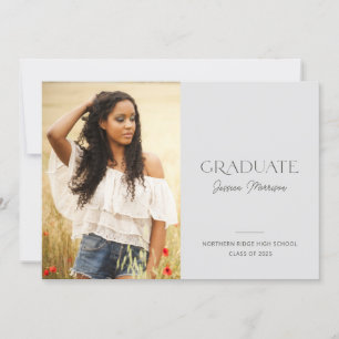 Invitation Nom de script simple 1-Photo Grey Graduation Party