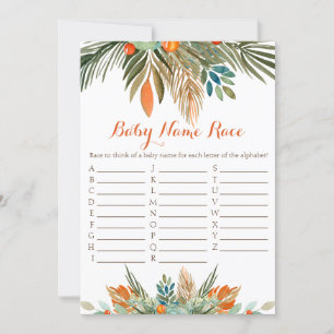 Invitation Nom du bébé Race Baby shower Jeu Orange Floral Inv
