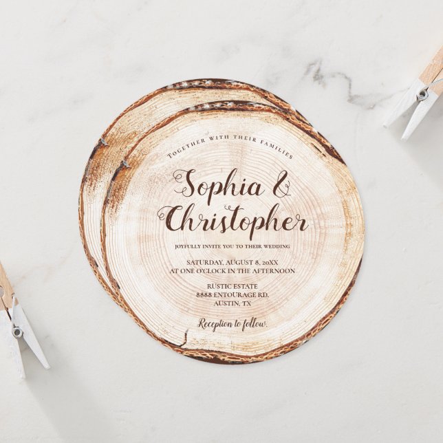 Invitation Nom du script de grains coupés en bois Mariage rus (Devant/Arrière en situation)