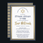 Invitation Nom hébreu Bar Mitzvah Elegant Gold White & Navy<br><div class="desc">famille et amis Invitations à une cérémonie et célébration élégante bar mitzvah avec cette invitation moderne marine bleu, blanc et faux feuille d'or. Tout le texte est simple à customiser, de sorte qu'il peut inclure n'importe quel libellé concernant le service, la lecture de la Torah, et la partie. Le design...</div>