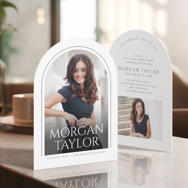 Invitation Nom minimal gracieux Arc Photo Graduation (Minimal Graceful Name Arch Photo Graduation Invitation)