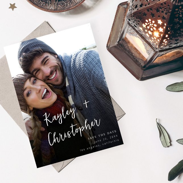 Invitation Nom moderne Photo verticale Chic vertical Enregist (Créateur téléchargé)