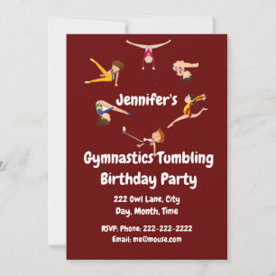 Invitation Nom personnalisé Anniversaire Gymnastique Tumbling