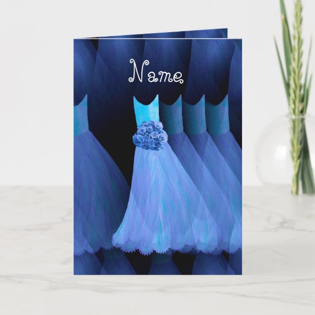 Invitation Nom personnalisé BRIDESMAID - Robe BLEUE COBALT (Devant)