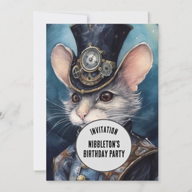 Invitation Nom personnalisé d'animal steampunk Nibbleton (Devant)