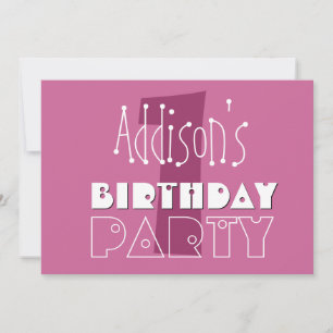Invitation Nom personnalisé Filles modernes 1er anniversaire