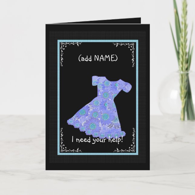 Invitation NOM PERSONNALISÉ Fleur Fille PERIWINKLE Robe BLEUE (Devant)