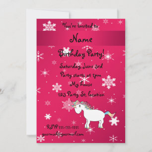 Invitation Nom personnalisé flocon de neige rose licorne