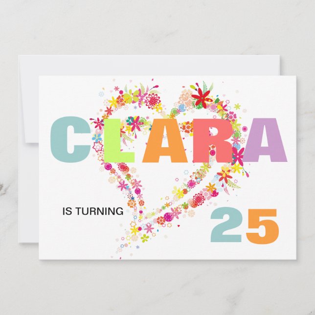 Invitation Nom personnalisé Flower Wreath Heart Birthday Invi (Devant)