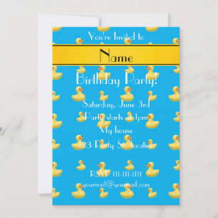 Invitation Nom personnalisé jaune rayé ciel bleu canard en ca