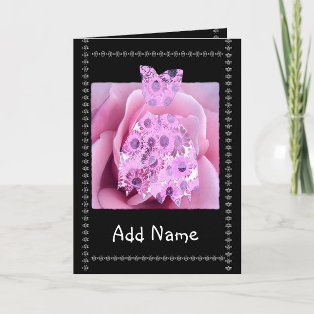 Invitation Nom Personnalisé Junior Bridesmaid PINK Robe Fleur (Devant)