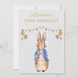 Invitation Nom personnalisé Lapin classique Premier Anniversa