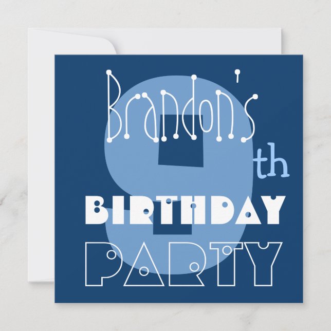 Invitation Nom personnalisé Le bleu du 9e anniversaire de Mod (Devant)