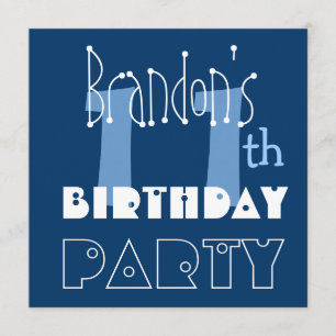 Invitation Nom personnalisé Modern Kid's 11th Birthday Blue