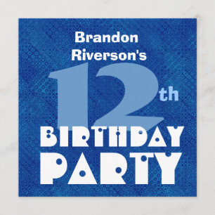 Invitation Nom personnalisé Modern Kid's 12th Birthday Blue C