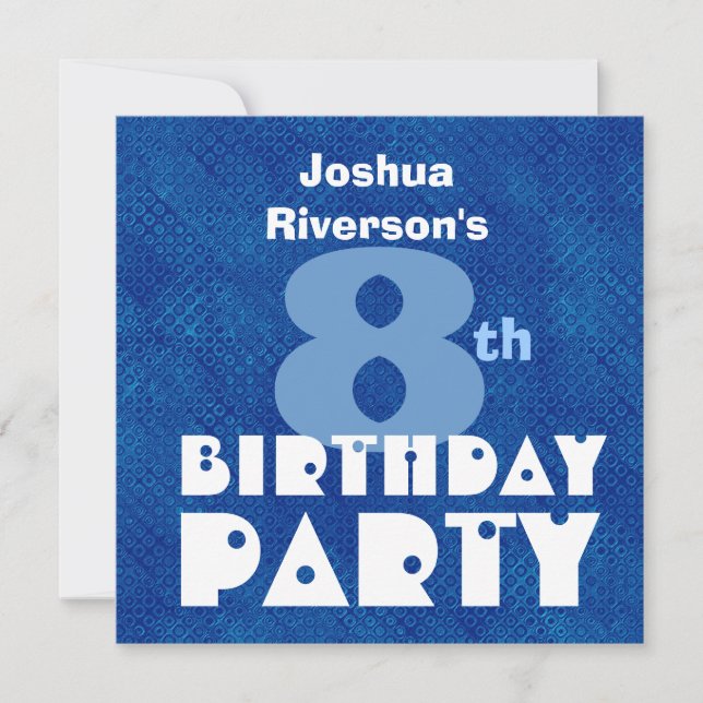 Invitation Nom personnalisé Modern Kids 8e anniversaire Blue  (Devant)