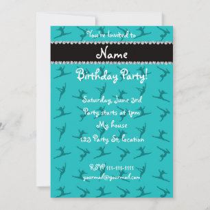 Invitation Nom personnalisé motif de gymnastique turquoise