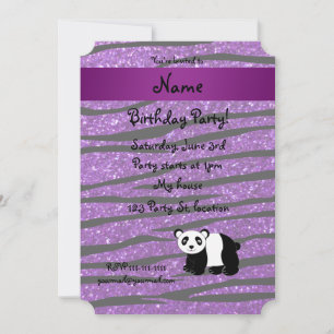 Invitation Nom personnalisé panda violet parties scintillant