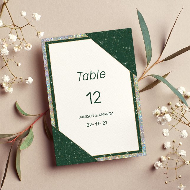 Invitation Nombres de table à paillettes dorées vert foncé gé (Geometric dark green gold sparkle Table Numbers)