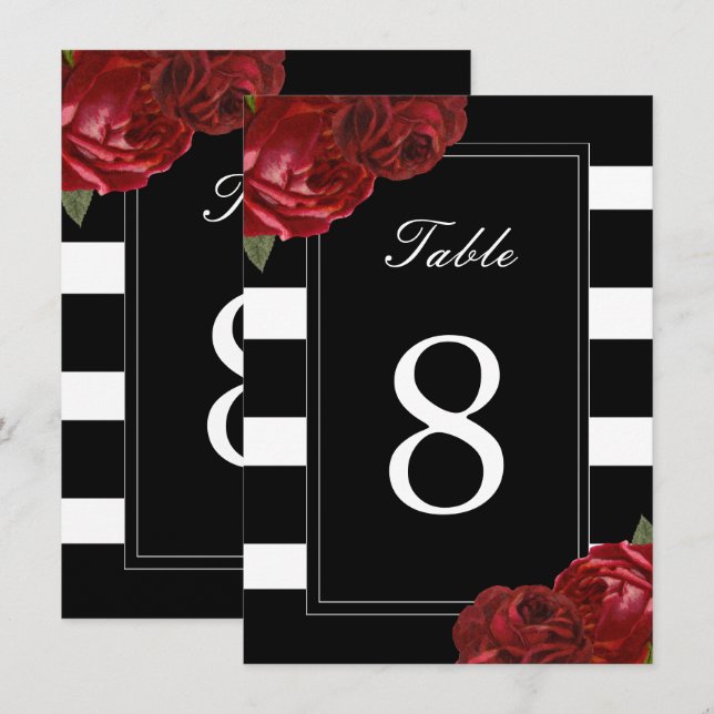 Invitation Nombres de table à rayures noires et blanches (Devant / Derrière)