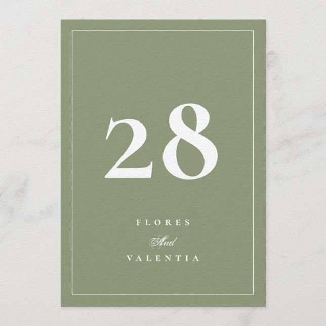 Invitation Nombres de table de mariage en mousse verte formel (Devant)