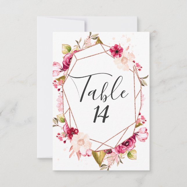 Invitation Nombres de table de mariage Rose Gold Bourgogne &  (Devant)