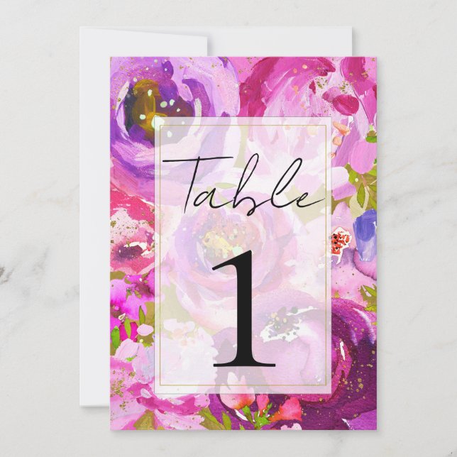Invitation Nombres de table floraux vibrants rose et violet (Devant)