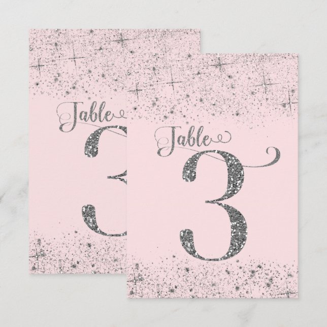 Invitation Nombres de table Pailleté Rose Fardé Argent Numéro (Devant / Derrière)