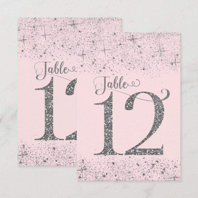 Invitation Nombres de table Pailleté Rose Fardé Argenté Numér (Devant / Derrière)