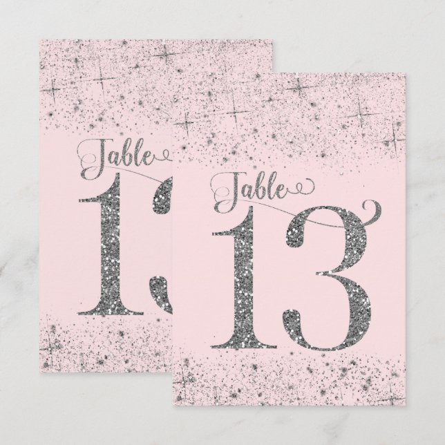 Invitation Nombres de table Pailleté Rose Fardé Numéro 13 (Devant / Derrière)